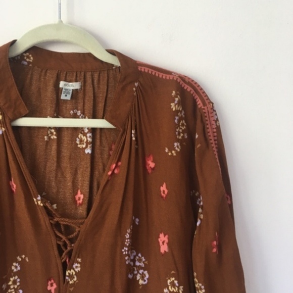 Ecote Lily Lace Up Floral Top Boho Gypsy Hippie - Picture 3 of 8